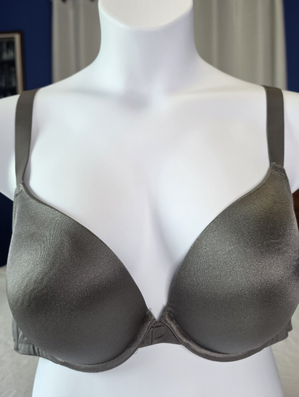 Cacique Lane Bryant Boost Plunge Push Up Underwire Bra 44D Gray Lace Strap Hook